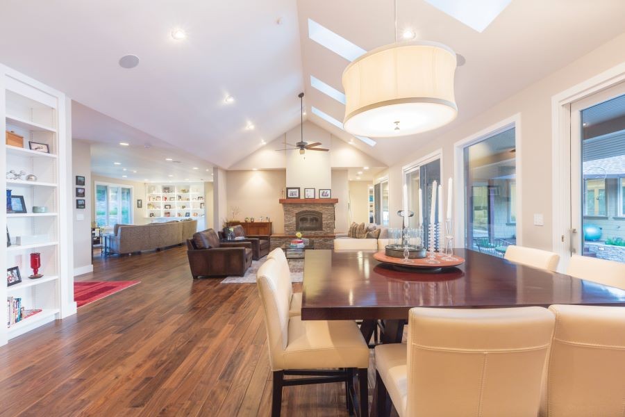 A Control4 smart home with in-ceiling speakers and an open floor plan.