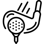 A graphic of a golfer mid-swing demonstrating motion and technique.